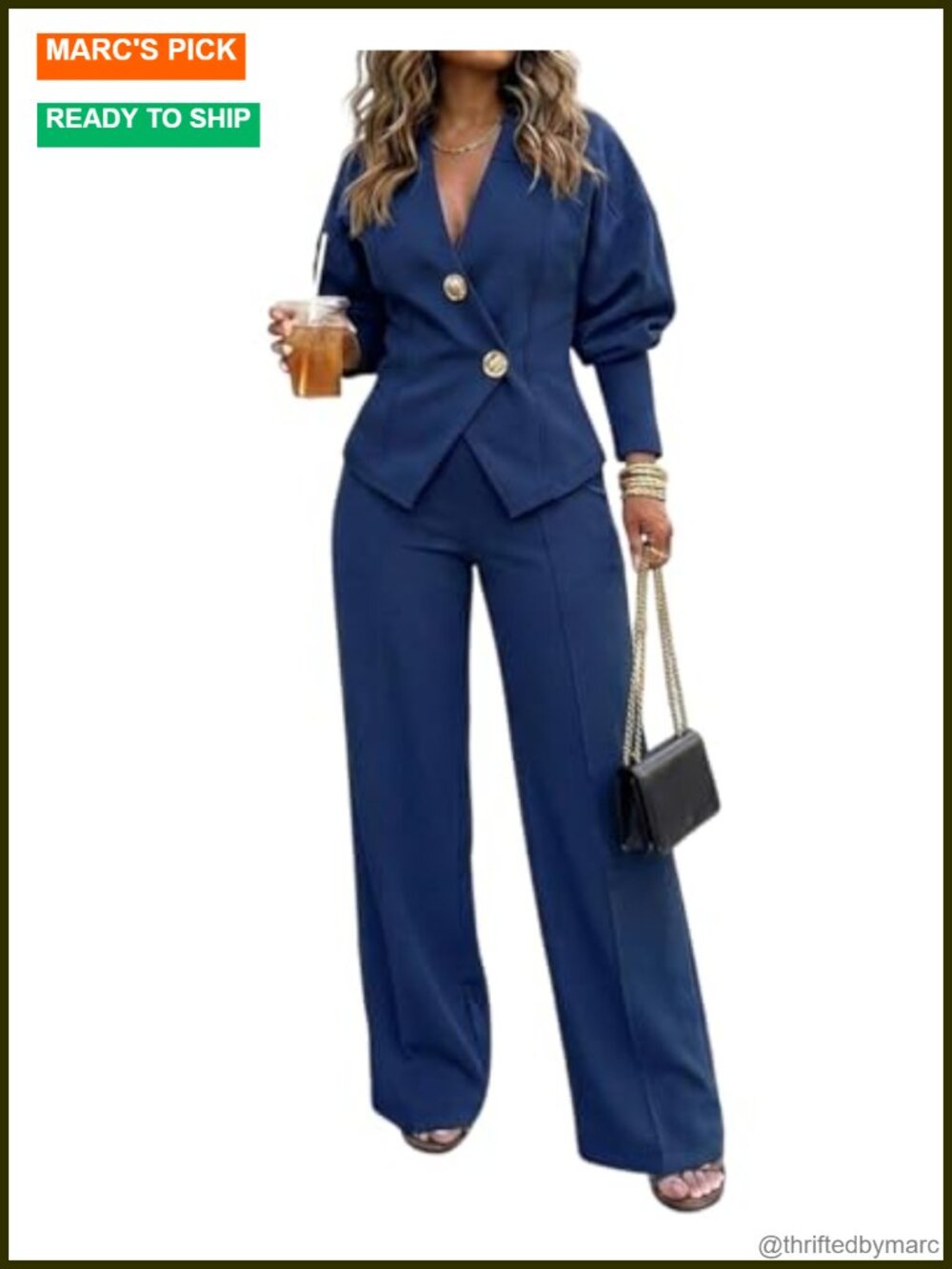 Women's 2 Piece Wide Leg Pantsuit Set Blazer